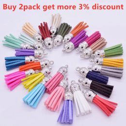 20/50pcs 38mm Leather Tassel Charms Gold Silver Cap Earring Fringe Keychain Pendant Straps Suede Tassels Diy Jewelry Accessories