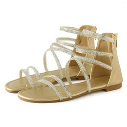 Sandals Lady Bohemian Style Retro Diamond Thin Strap Flat Casual Roman Shoes Women Dressy Summer