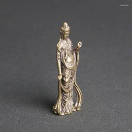 Decorative Figurines Collectable Chinese Brass Carved Kwan-yin Guan Yin Buddha Exquisite Small Statues Home Decoration Knickknacks