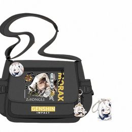 anime Genshin Impact Xiao Hutao Badges Shoulder Bag Handbag Black White Menger Carto Frt Zipper Crossbody S77O#