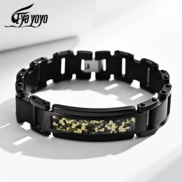 Bracelets 16mm Width Black Brushed Bracelet Link Jewellery Stainless Steel Epoxy Camouflage Strap Chain Bracelet for Men