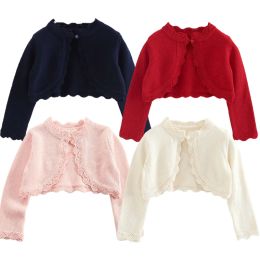 Toddler Girl Long Sleeve Bowknot Bolero Wedding Birthday Party Jacket Formal Knitted Crochet Cardigan Coat Kids Cape Clothing