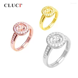 Cluster Rings CLUCI 925 Sterling Silver Round Zircon Jewelry Women Pearl Ring Mounting SR2185SB