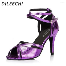 Dance Shoes DILEECHI Blue Purple Serpentine PU Latin Adult Women's Ballroom Dancing Soft Outsole Salsa Square