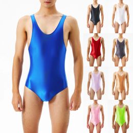 Men U Convex Pouch Bodysuit Stockings Glossy Bodystocking Short Sleeve Slim Romper Jumpsuits Ultra Thin Bodysuits Underwear