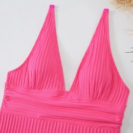 Women's Swimwear Ribbed Stylish V-neck One-piece Swimsuit For Women Breathable Quick-drying Bathing Suit Monokini In Solid Colour