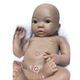 18 Inch Full Solid Bebe Reborn Silicone Painted African Skin Reborn Doll Handmade Bebe Newborn Boneca Reborn Corpo De Silicone