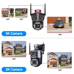 5K 12MP WiFi IP Camera 10X Zoom Three Lens Three Screen Outdoor PTZ Auto Tracking Waterproof Security CCTV Video Surveillance