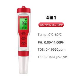 4 in 1 PH TDS EC Temperature Metre Digital Water Quality Monitor Tester for Pools Drinking Water Aquariums 240320