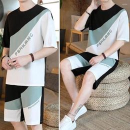 Men's Tracksuits Male Sport Outfit Set Summer Sportswear With O-neck T-shirt Wide Leg Shorts Patchwork Color Design For Outdoor