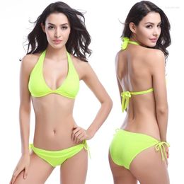 Women's Swimwear SWIMMART Bright Colours Lady Swimsuit 2024 Summer Plunge Halter Bikini Set Classical Vintage Women