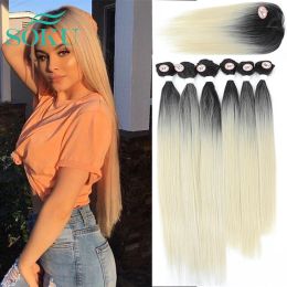 Weave Weave Synthetic Hair Closure Weaving Bundles Hair Ombre White Colour Weave Bundles SOKU Nature Straight Hair 6 Bundles