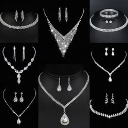 Valuable Lab Diamond Jewelry set Sterling Silver Wedding Necklace Earrings For Women Bridal Engagement Jewelry Gift W7FZ#