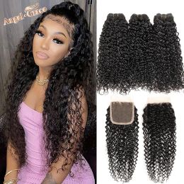 Closure Kinky Curly Weave Human Hair With Closure Peruvian Human Hair Bundles With Closure Remy Hair 3 Bundles With Closure Angel Grace