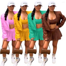 Work Dresses Casaul Women Skirt 3 Piece Set Jacket Coat Strapless Mini Dress Solid Color Sportsuit Matching Outfit