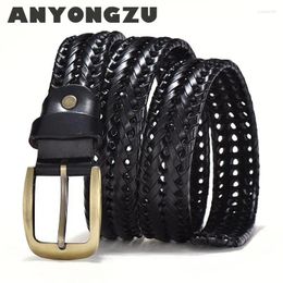 Belts Manual Knitted Two Layers Cowhide Men Women Belt Pure Colour Leisure Charming Breathable Needle Buckle Waistband