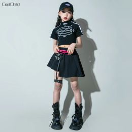 Girls Hip Hop Crop Top Goth Skirt Child Streetwear Cool Short Jacket Clothes Sets Street Dance Tank Top Kids Summer Jazz Costume