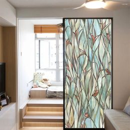 Window Stickers Privacy Film Green Leaf Pattern Frosted Glass Glue-Free Static Adhesivesun Blocking