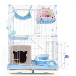 Cat Carriers Modern Iron Mesh Design Cage Indoor House Villa Pet Supplies Creative Free Space Multi-layer With Wheels