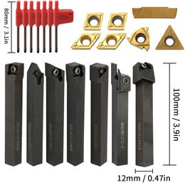 12mm/10mm/8mm Shank Lathe Boring Bar Turning Tool Holder Set With Carbide Inserts With Wrenches For Lathe Turning Tools