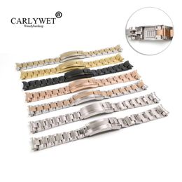 CARLYWET 20mm Solid Curved End Screw Links Glide Lock Clasp Steel Watch Band Bracelet For GMT OYSTER Style210Y