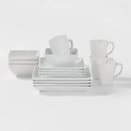 Dinnerware Sets Classic Elegance: 16-Piece Porcelain Square Rim Set