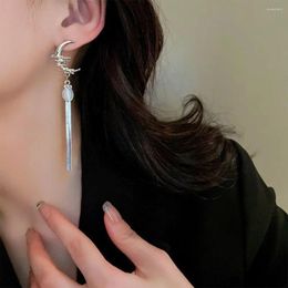Dangle Earrings Moon Pendant Water Ripple Chain Temperament Women Stud Asymmetric Drop Korean