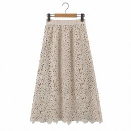 hollow Out Lace Knit mid-length Skirt Women Autumn Winter 2023 Plus Size Casual Clothing Good Quality Vintage OL French Skirt V6Kh#