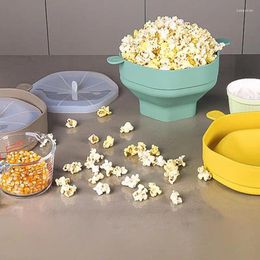 Bowls Silicone Popcorn Bowl With Lid Microwave Bucket Creative Foldable Maker High Temperature Resistant