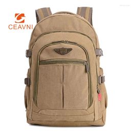 Backpack CEAVNI Solid Color Canvas Male Student Bag Large Capacity Outdoor Wearable Travel 50L Strong Load