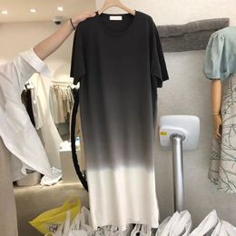 Street Casual Gradient Loose T Shirt Dress Summer Short Sleeve ONeck Allmatch Midi Fashion Trend Women Clothing 240321