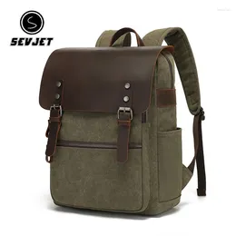 Backpack Canvas Cowhide Leather Men Vintage Large Capacity School Bag For Teenager Travel Luggage Bagpack Laptop Rucksack JYY264