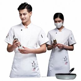 woman Cafe Kitchen Work Wear Bakery Cooking Tops Fast Food Chef Uniform Short Sleeve Breathable Cook Coffee Shop Chef Jacket a6a0#