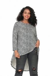 plus Size Elegant Spring Autumn Lg Sleeve Black And White Leopard Print Tunic Top Women Casual Lg Swing Blouse Shirt 5XL 6XL Z6ts#