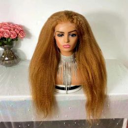 26inch Soft Honey Blonde Yaki Kinky Straight Synthetic Lace Front Wig For Women Hairline With Afro Baby Hair