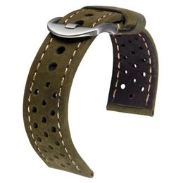 Watch Bands Porous Leather Strap For Wrist Band Breathable Genuine 20mm 22mm 23mm Vintage Green Gray304c