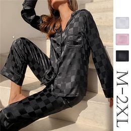 New Light Luxury Western Style High-End Pajamas Women'S Long-Sleeved Silk Satin Homewear Ladies Sexy Casual Loose Two-Piece Suit