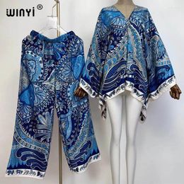 Women's Two Piece Pants WINYI Elegant Woman Fashion Print Suits 2024 Spring Ladies Holiday Vocation Beach Loose Blouse Set Female