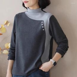 Women's T Shirts Autumn Winter Y2K Half High Neck Patchwork Pullover Long Sleeve Fashion T-shirts Casual Versatile Slim Elegant Lady Tops