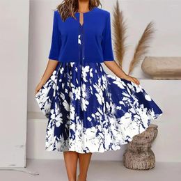 Work Dresses Women Coat Skirt Suit Set Women's Floral Print A-line With V Neck Sleeveless Dress Solid Colour Long For Spring