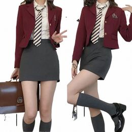 jacket Blazer Fi Women Autumn Girls Uniform Suit Set High Spring Waisted New Korean College Style School S9b0#