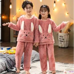 Winter Flannel Baby Girls Sleepwear Children Warm Pajamas Set Toddler Boy Coral Fleece Pyjamas Kids Plush Pijamas Clothes 2pcs
