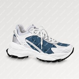 Explosion NEW Women's 1ABHQN Run 55 Sneaker summery Denim Blue lycra calf leather metallic lambskin sporty lifted rubber outsole bounce comfort silver spoiler