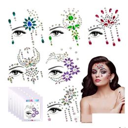 Party Masks Music Festival Face Jewels Rhinestone Half-Face Gems Glitter Crystal Birthday Sticker Eyes Body Temporary Tattoos Drop D Dhpcg