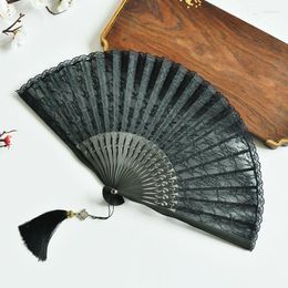 Decorative Figurines Women's With Cheongsam Dance Small Folding Fan Black Lace Ancient Style Classical Retro Hanfu Chinese