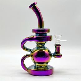 2024 Multi Colour Tinted Purple Glass 9 Inch Glass Bongs Water Pipe Bong Tobacco Smoking Tube 14MM Bowl Dab Rig Recycler Bubbler Pipes