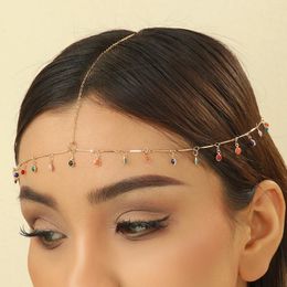 Hair Clips LUTAKU Bohemian Colourful Zircon Head Chain Headpiece For Women Crystal Forehead Wedding Headwear Jewellery Accessories