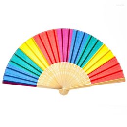 Decorative Figurines Rainbow Hand Fans Chinese Fan Durable Cloth With Bamboos Handle