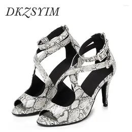 Dance Shoes DKZSYIM Snakeskin Latin Women Ballroom Salsa/Pole Dancing High Heels Cross Laces Sandals Soft Soles