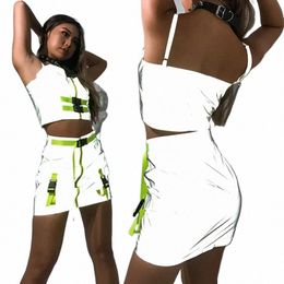 singer Fi Party Festival Clothing Jazz Dance Wear Reflective Zipper Buckle Crop Top Skirt Nightclub Bar DJ Female o2fv#